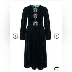 UUNIQ Saloni Dupe Green Velvet Bow Dress Small NWT